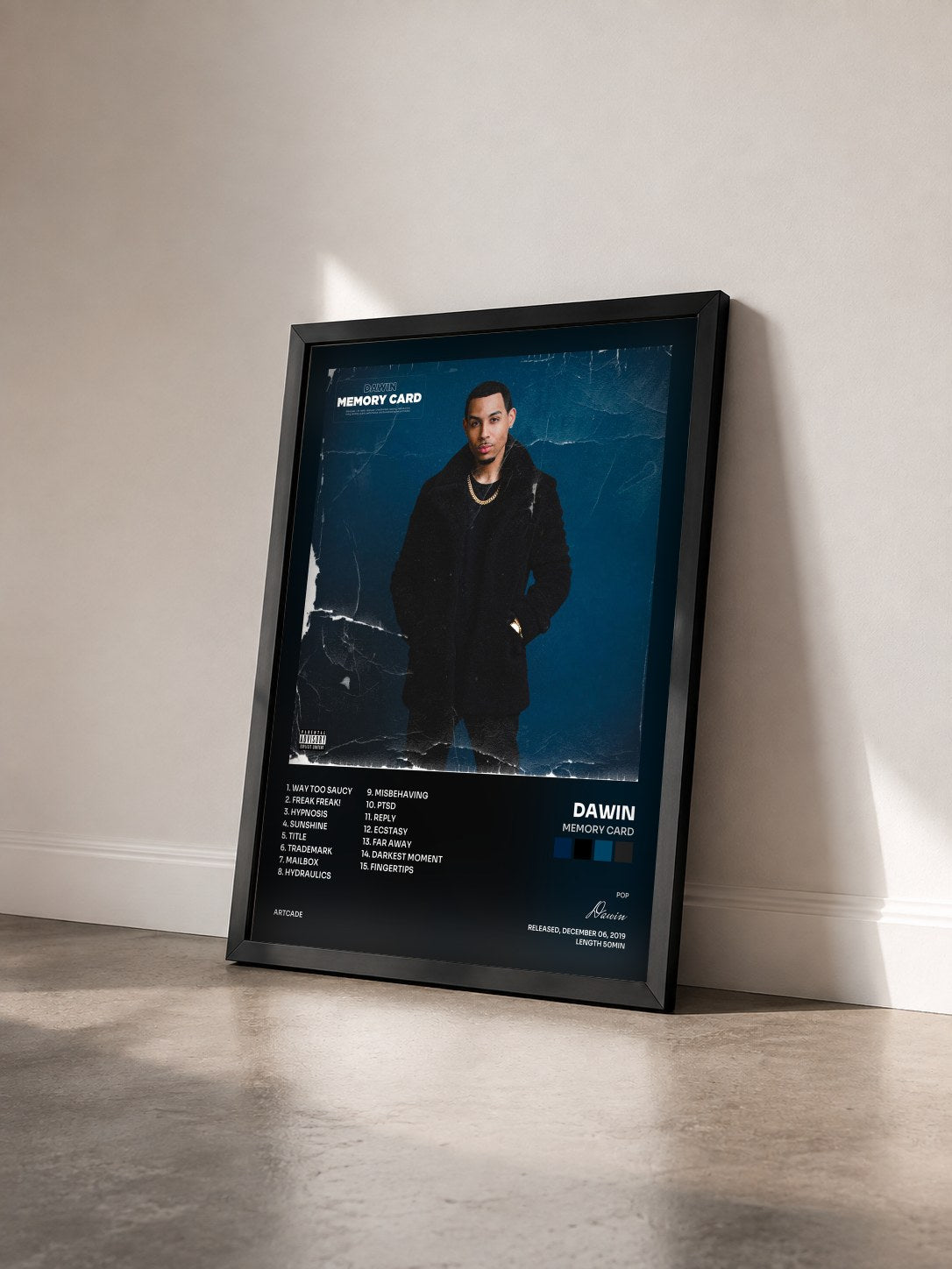 #noir Tableau de l'album Memory Card de Dawin vu de trois quarts, cadre noir