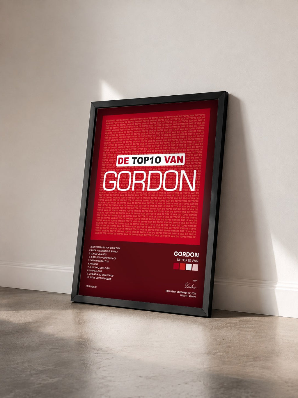 #noir Tableau de l'album De Top 10 Van de Gordon vu de trois quarts, cadre noir