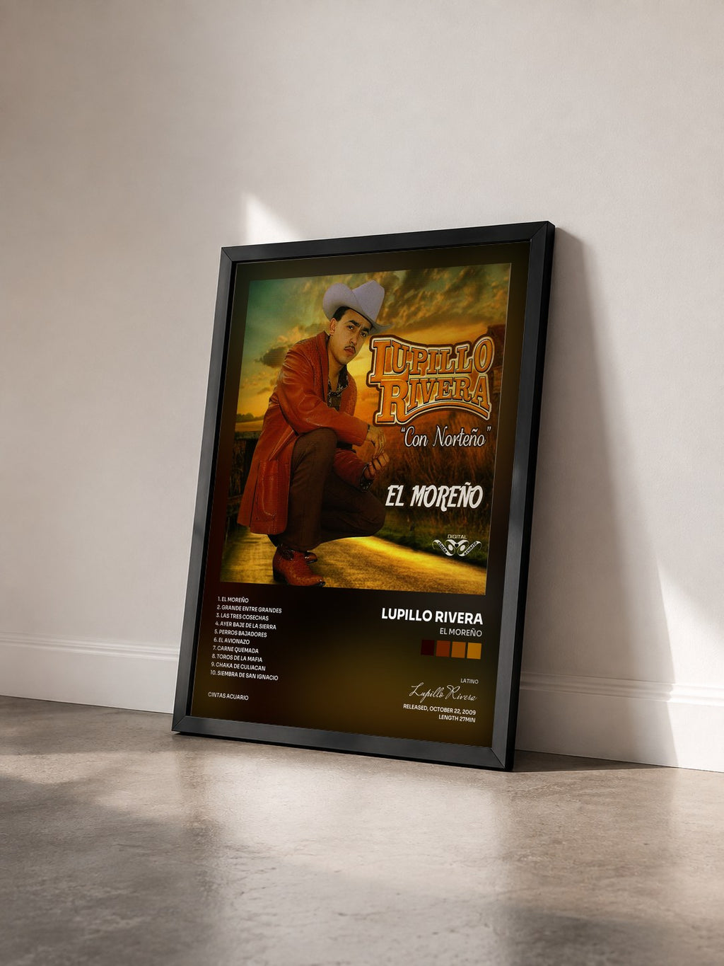 #noir Tableau de l'album El Moreño de Lupillo Rivera vu de trois quarts, cadre noir