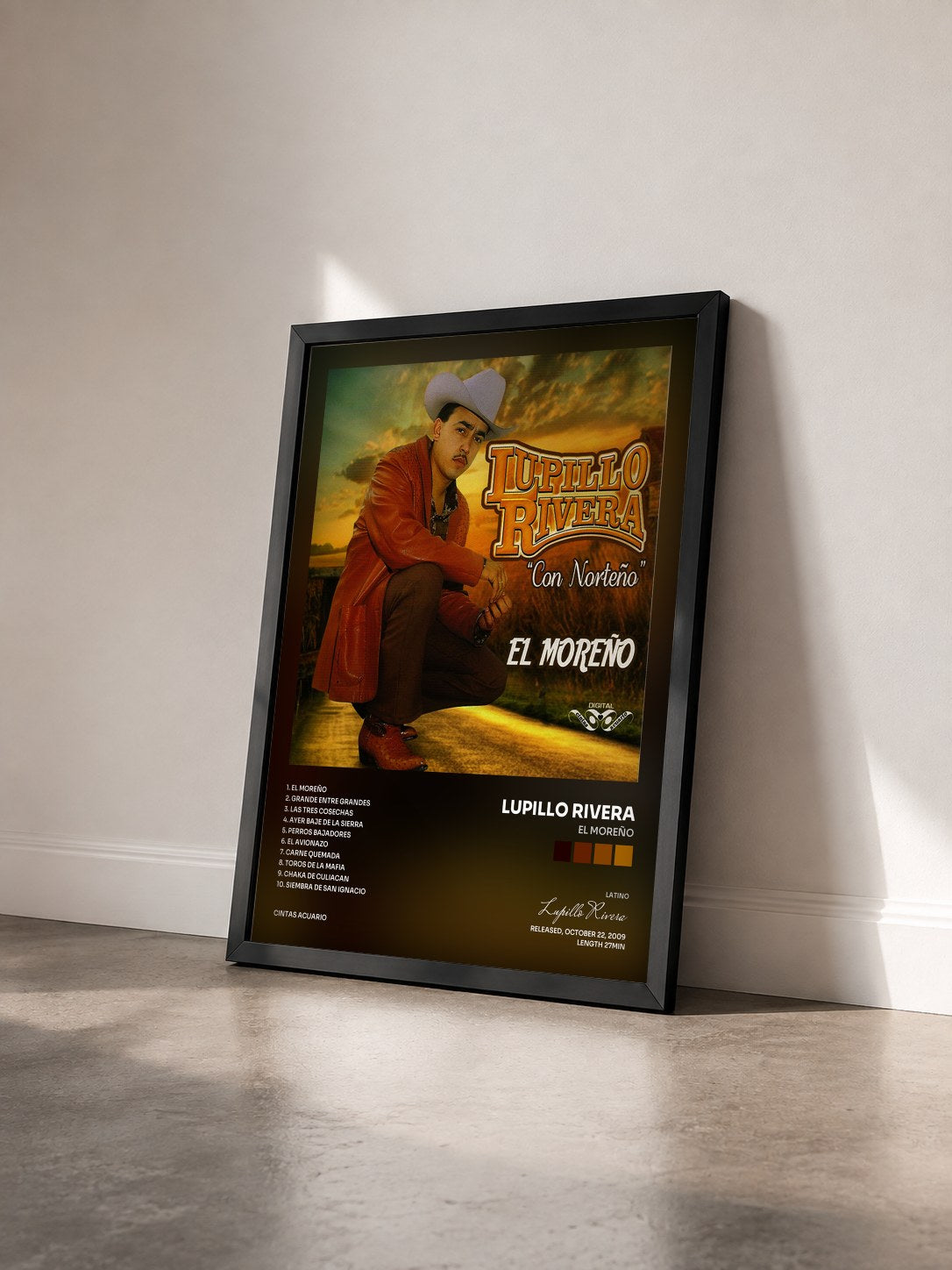 #noir Tableau de l'album El Moreño de Lupillo Rivera vu de trois quarts, cadre noir