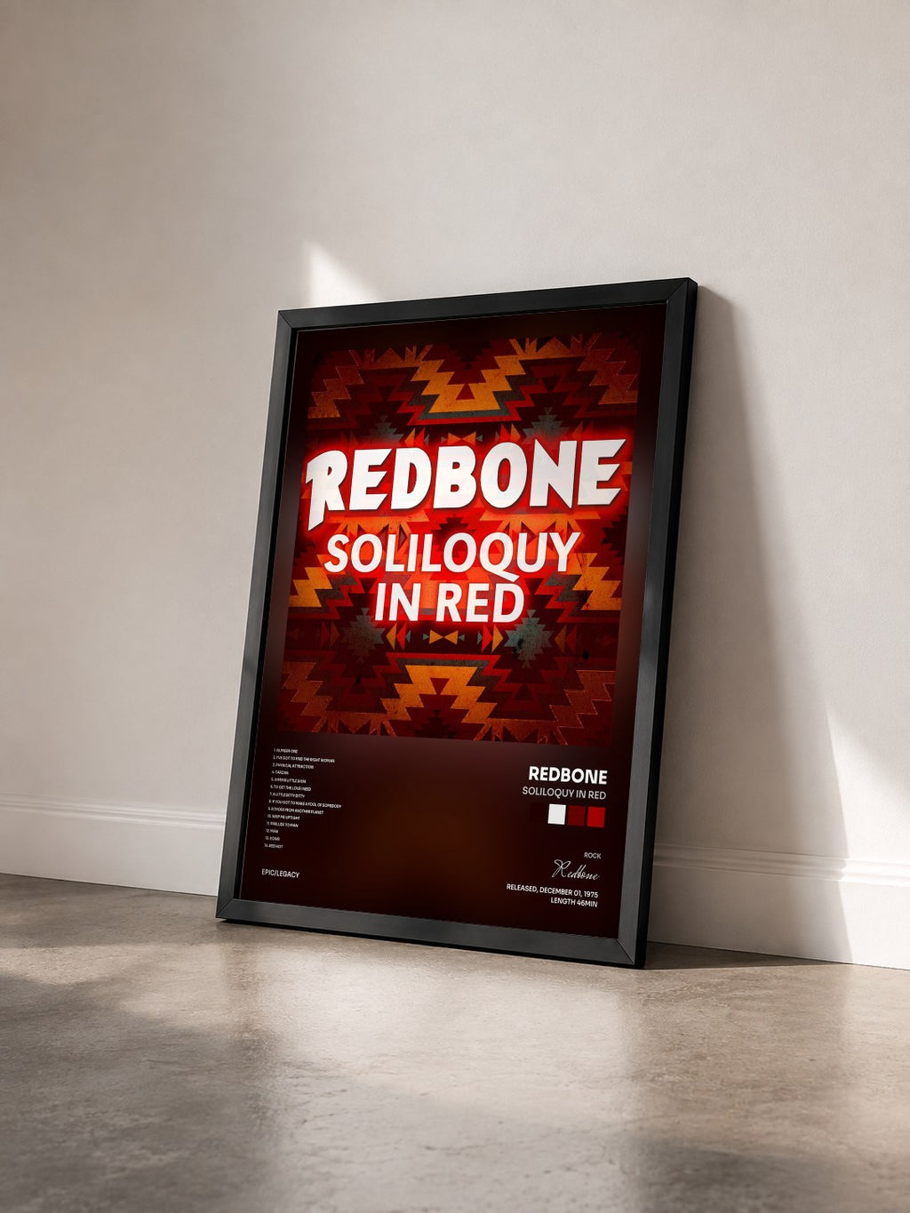 #noir Tableau de l'album Soliloquy In Red de Redbone vu de trois quarts, cadre noir