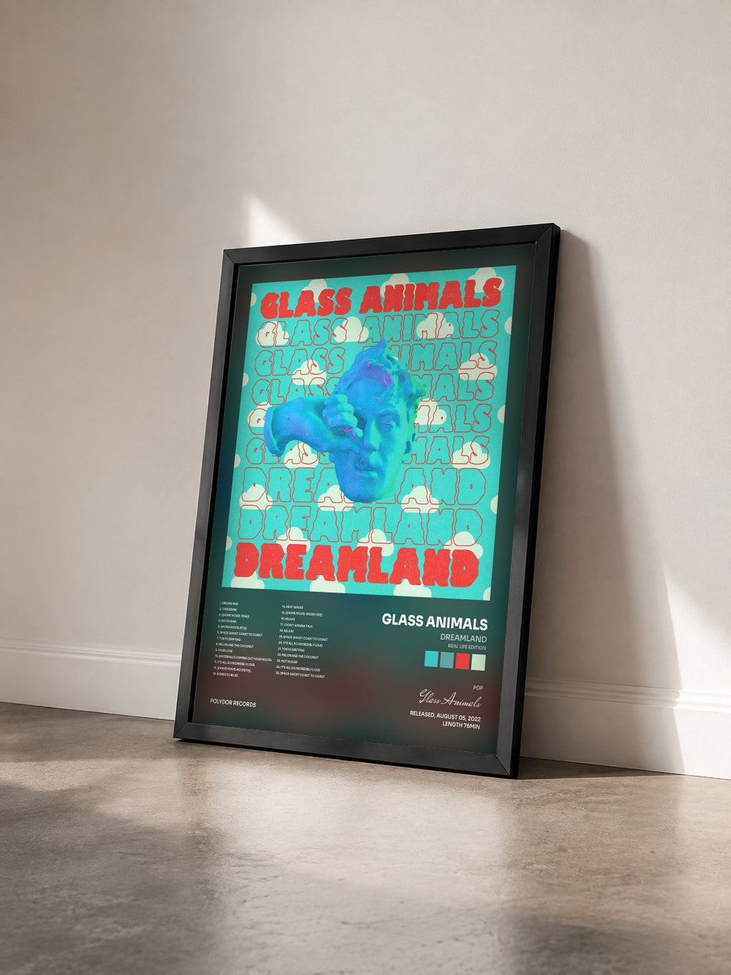#noir Tableau de l'album Dreamland (Real Life Edition) de Glass Animals vu de trois quarts, cadre noir