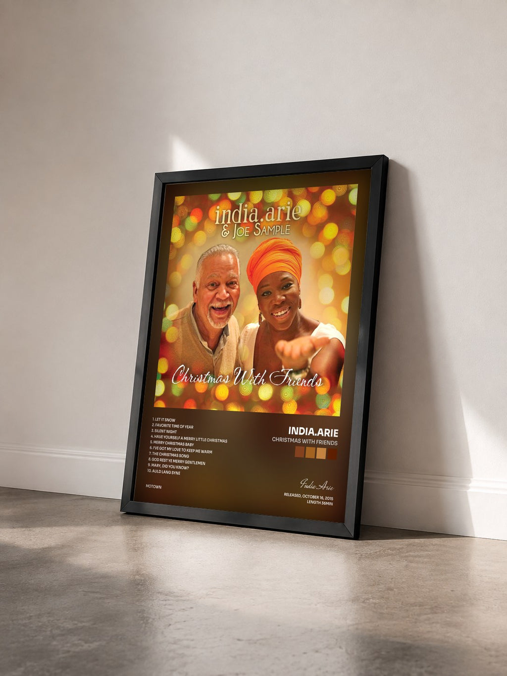 #noir Tableau de l'album Christmas With Friends de India.Arie vu de trois quarts, cadre noir