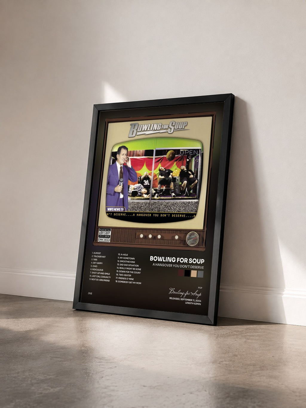 #noir Tableau de l'album A Hangover You Don't Deserve de Bowling for Soup vu de trois quarts, cadre noir