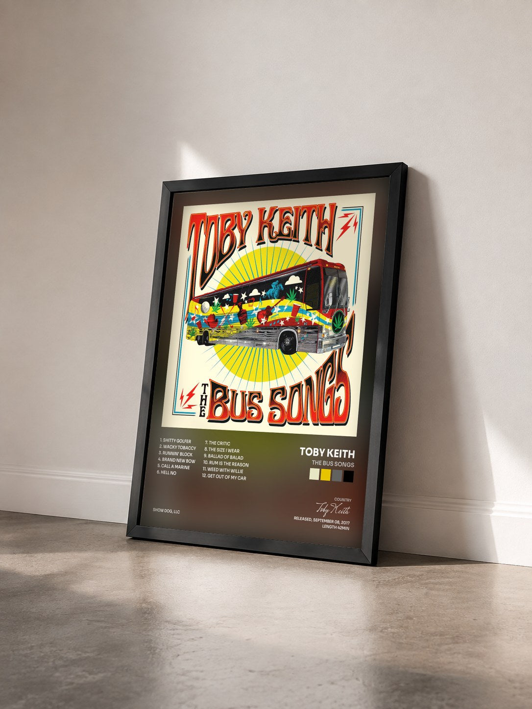 #noir Tableau de l'album The Bus Songs de Toby Keith vu de trois quarts, cadre noir