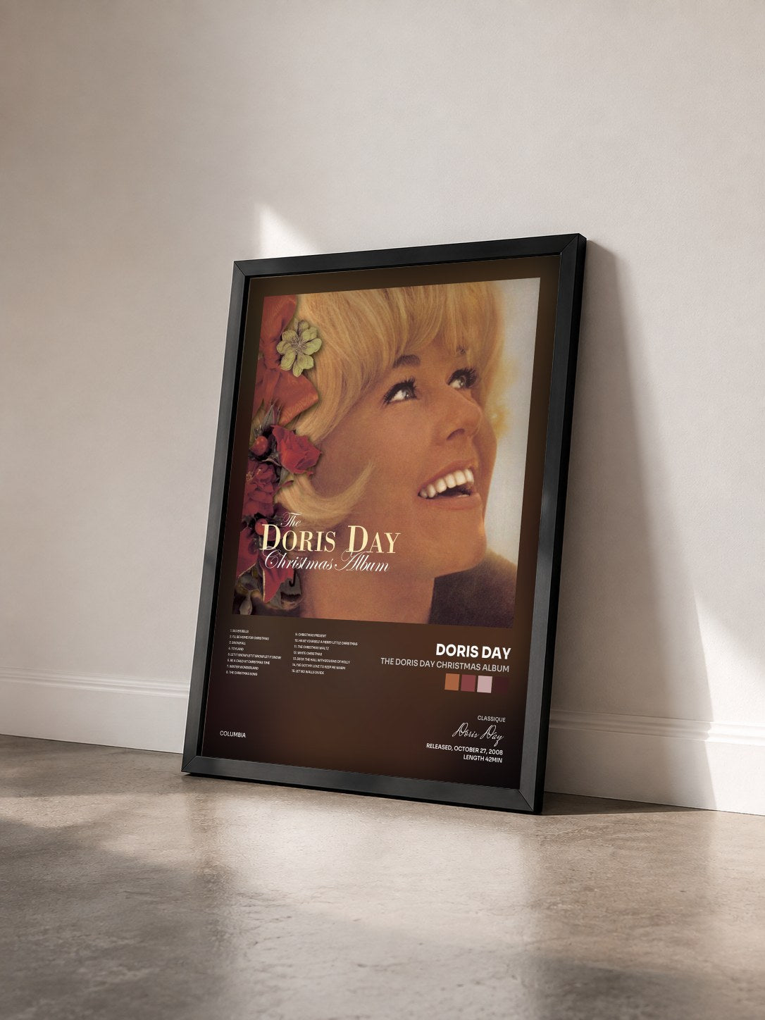 #noir Tableau de l'album The Doris Day Christmas Album de Doris Day vu de trois quarts, cadre noir