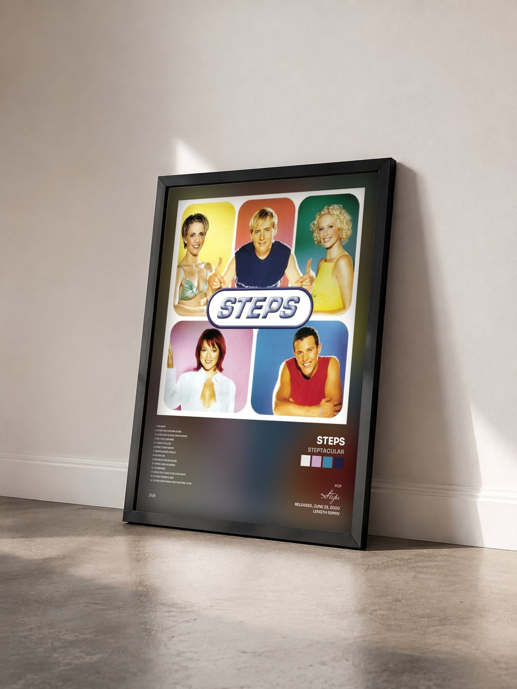 #noir Tableau de l'album Steptacular de Steps vu de trois quarts, cadre noir