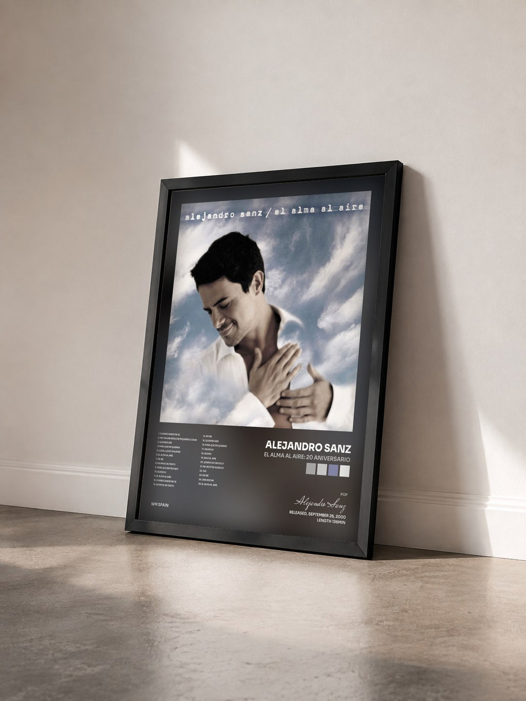 #noir Tableau de l'album El alma al aire: 20 Aniversario de Alejandro Sanz vu de trois quarts, cadre noir