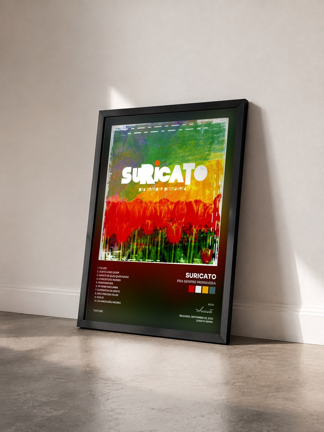 #noir Tableau de l'album Pra Sempre Primavera de Suricato vu de trois quarts, cadre noir