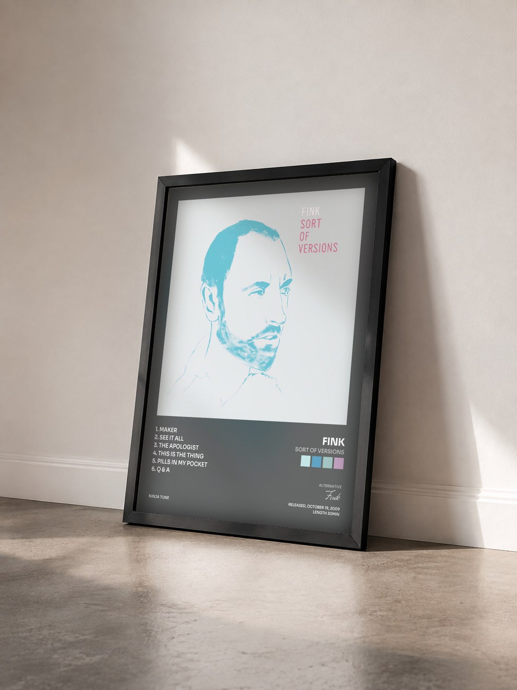 #noir Tableau de l'album Sort Of Versions de Fink vu de trois quarts, cadre noir