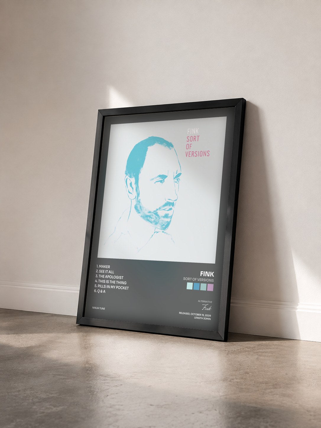 #noir Tableau de l'album Sort Of Versions de Fink vu de trois quarts, cadre noir