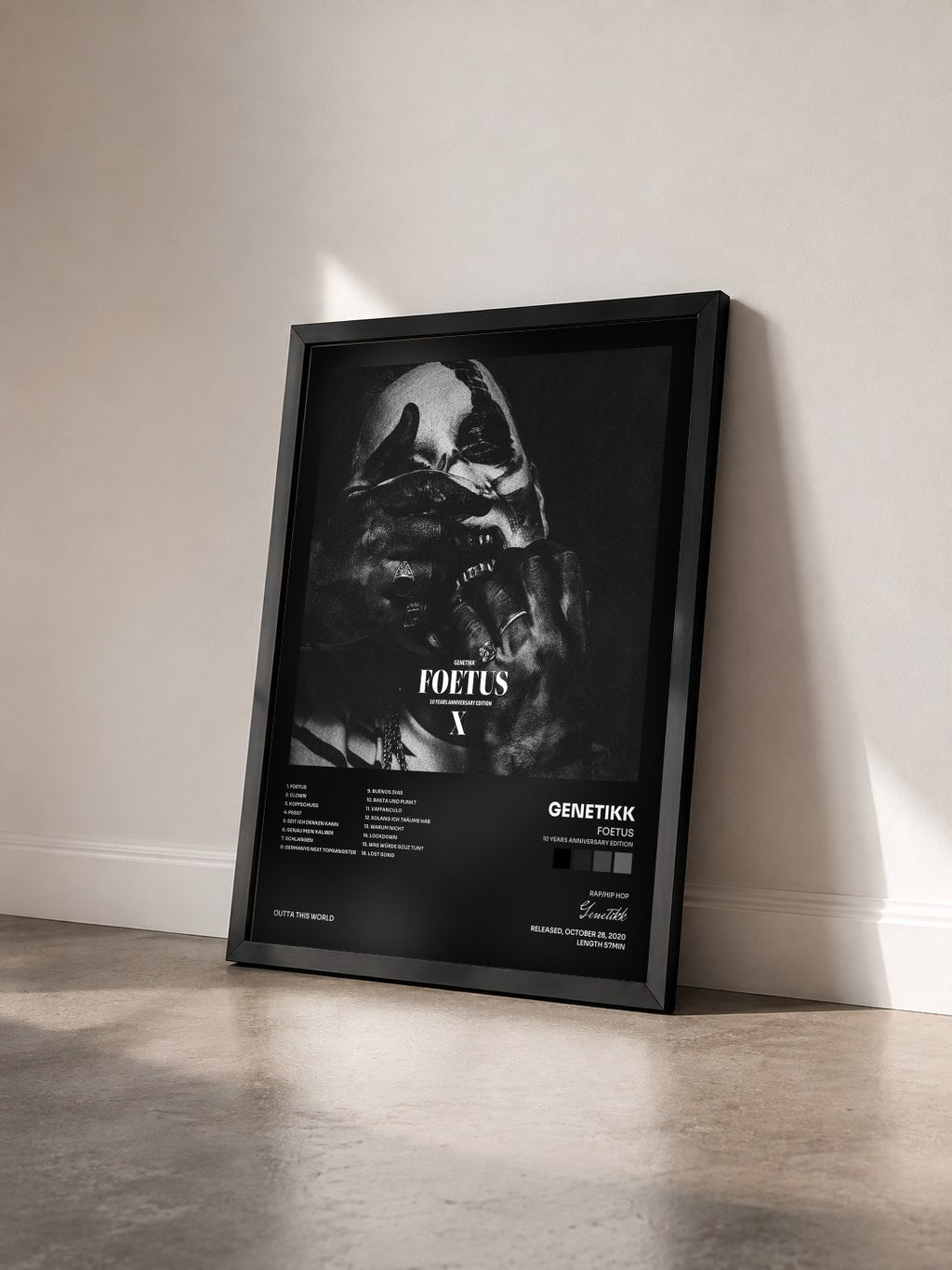 #noir Tableau de l'album Foetus (10 Years Anniversary Edition) de Genetikk vu de trois quarts, cadre noir