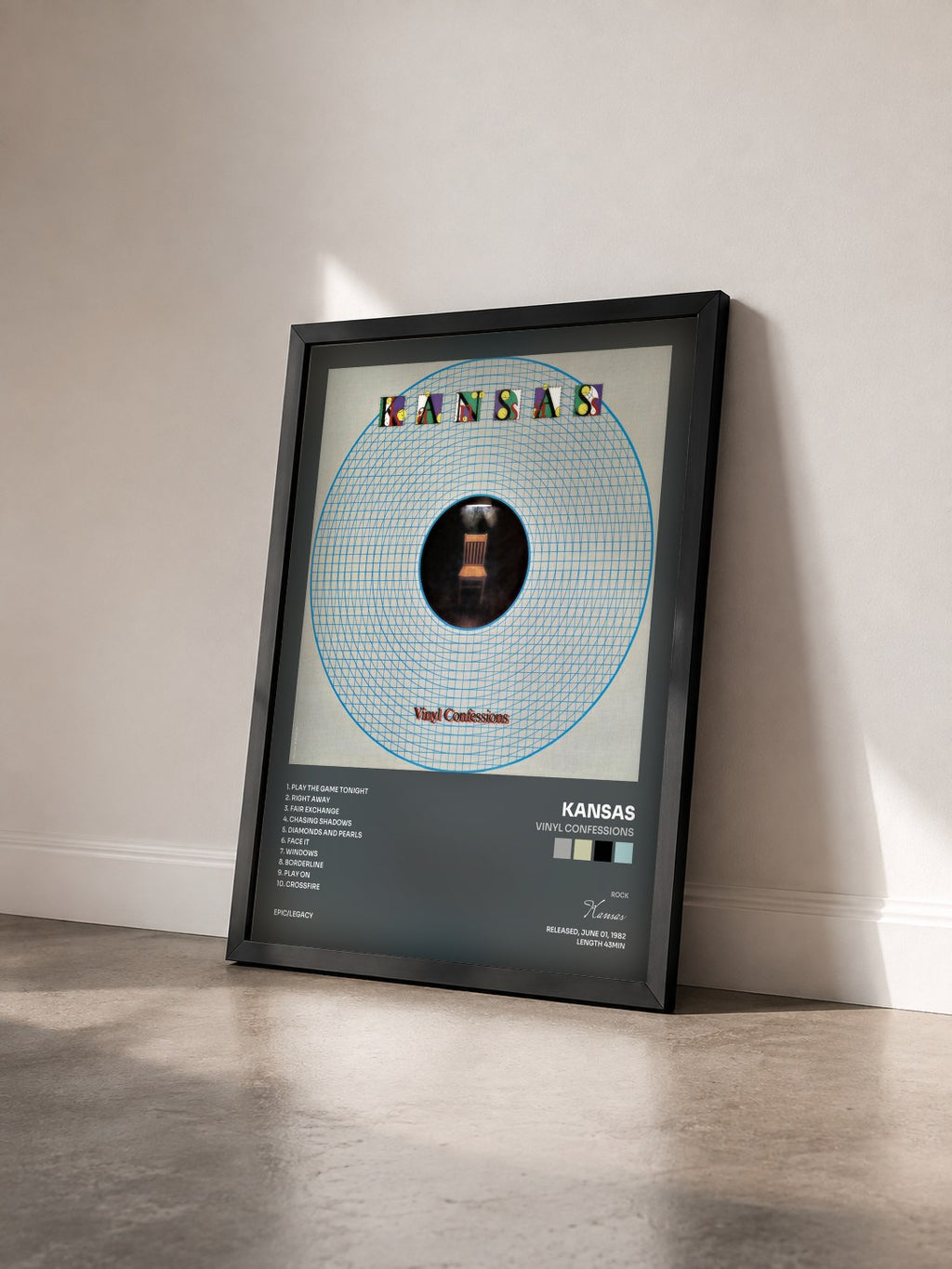 #noir Tableau de l'album Vinyl Confessions de Kansas vu de trois quarts, cadre noir