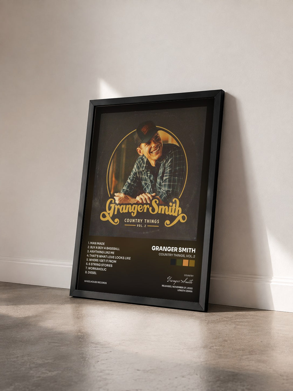 #noir Tableau de l'album Country Things, Vol. 2 de Granger Smith vu de trois quarts, cadre noir