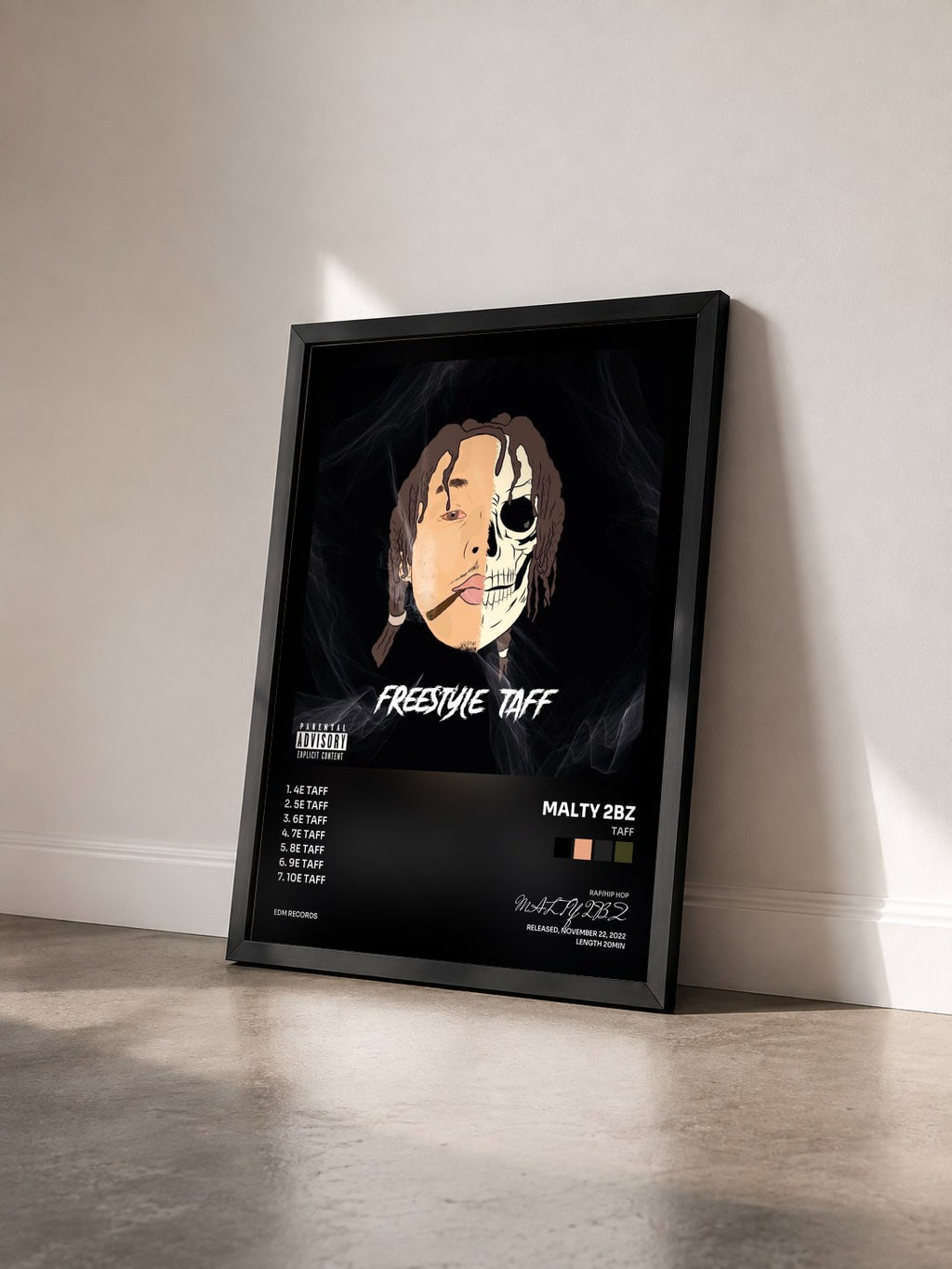 #noir Tableau de l'album Taff de MALTY 2BZ vu de trois quarts, cadre noir