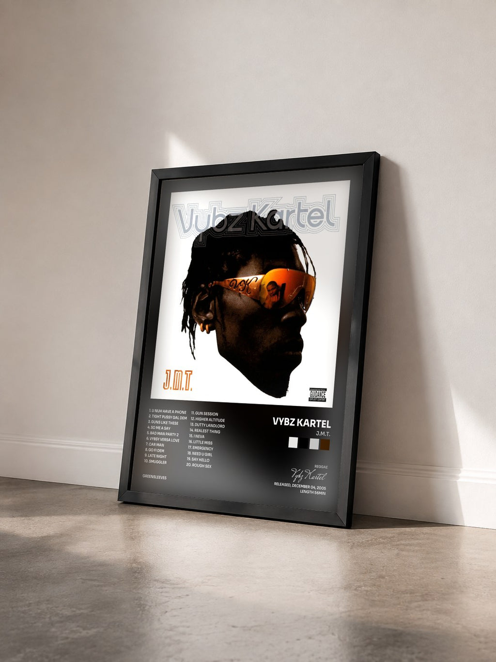 #noir Tableau de l'album J.M.T. de Vybz Kartel vu de trois quarts, cadre noir
