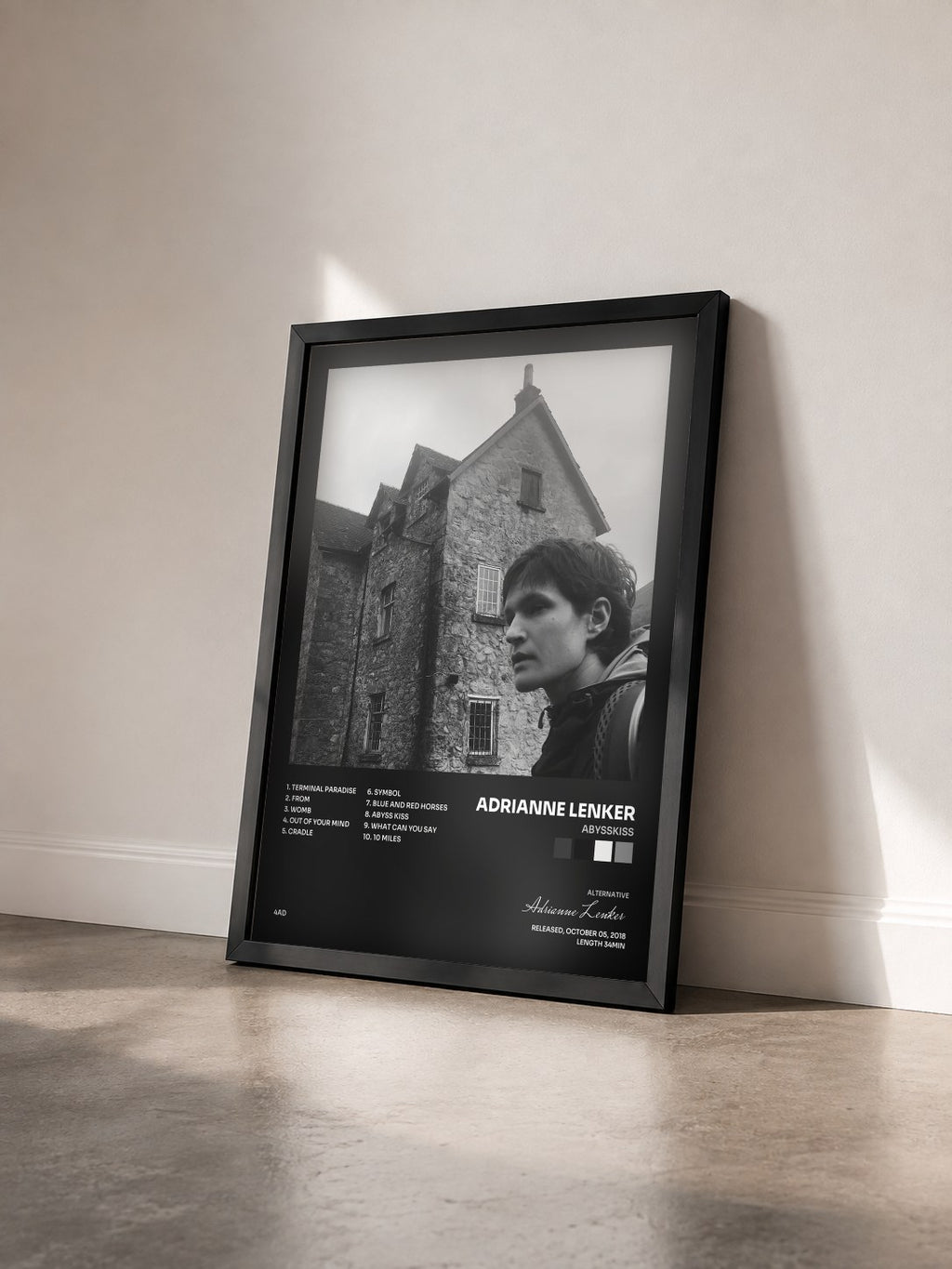#noir Tableau de l'album abysskiss de Adrianne Lenker vu de trois quarts, cadre noir