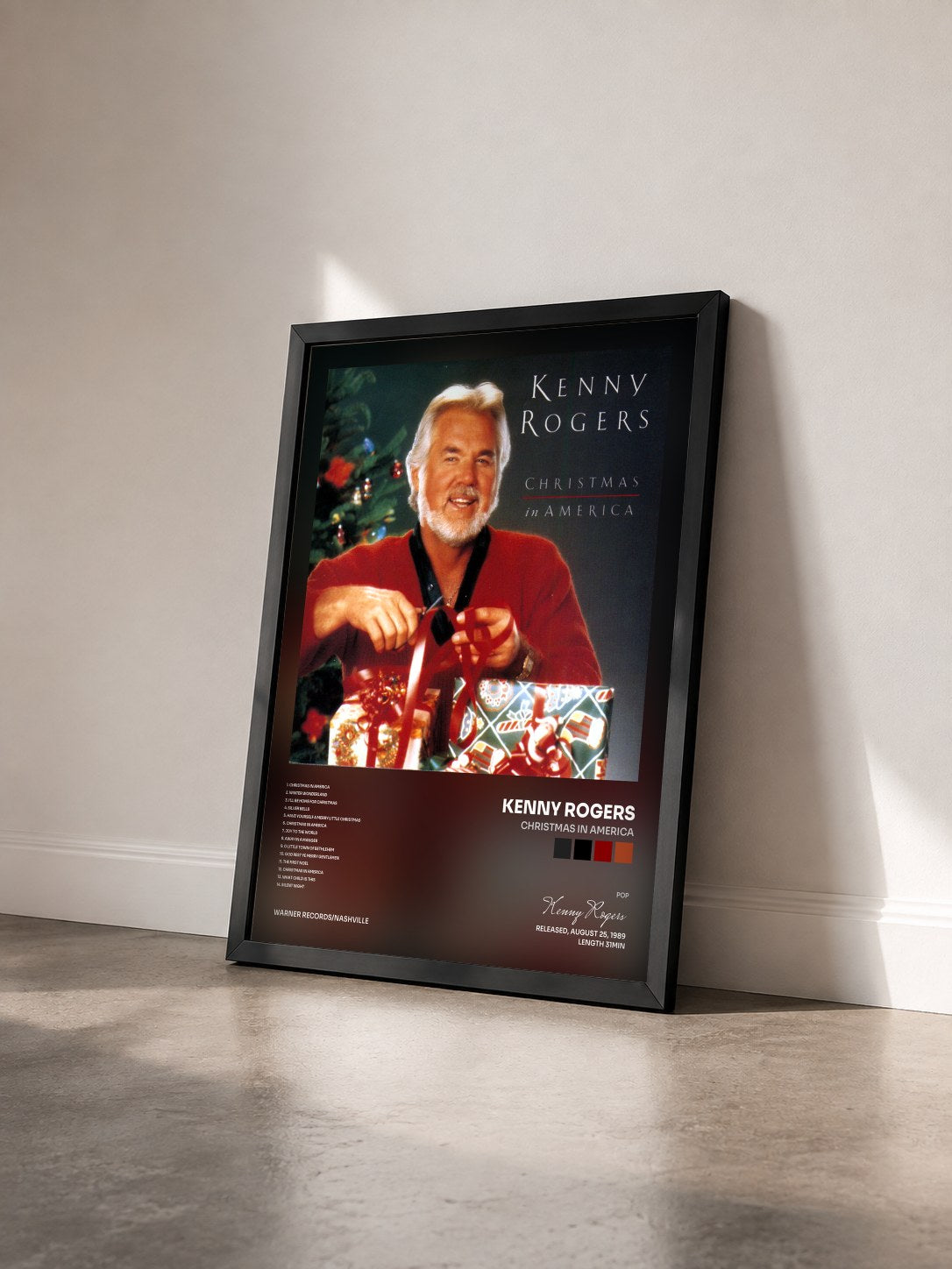 #noir Tableau de l'album Christmas In America de Kenny Rogers vu de trois quarts, cadre noir