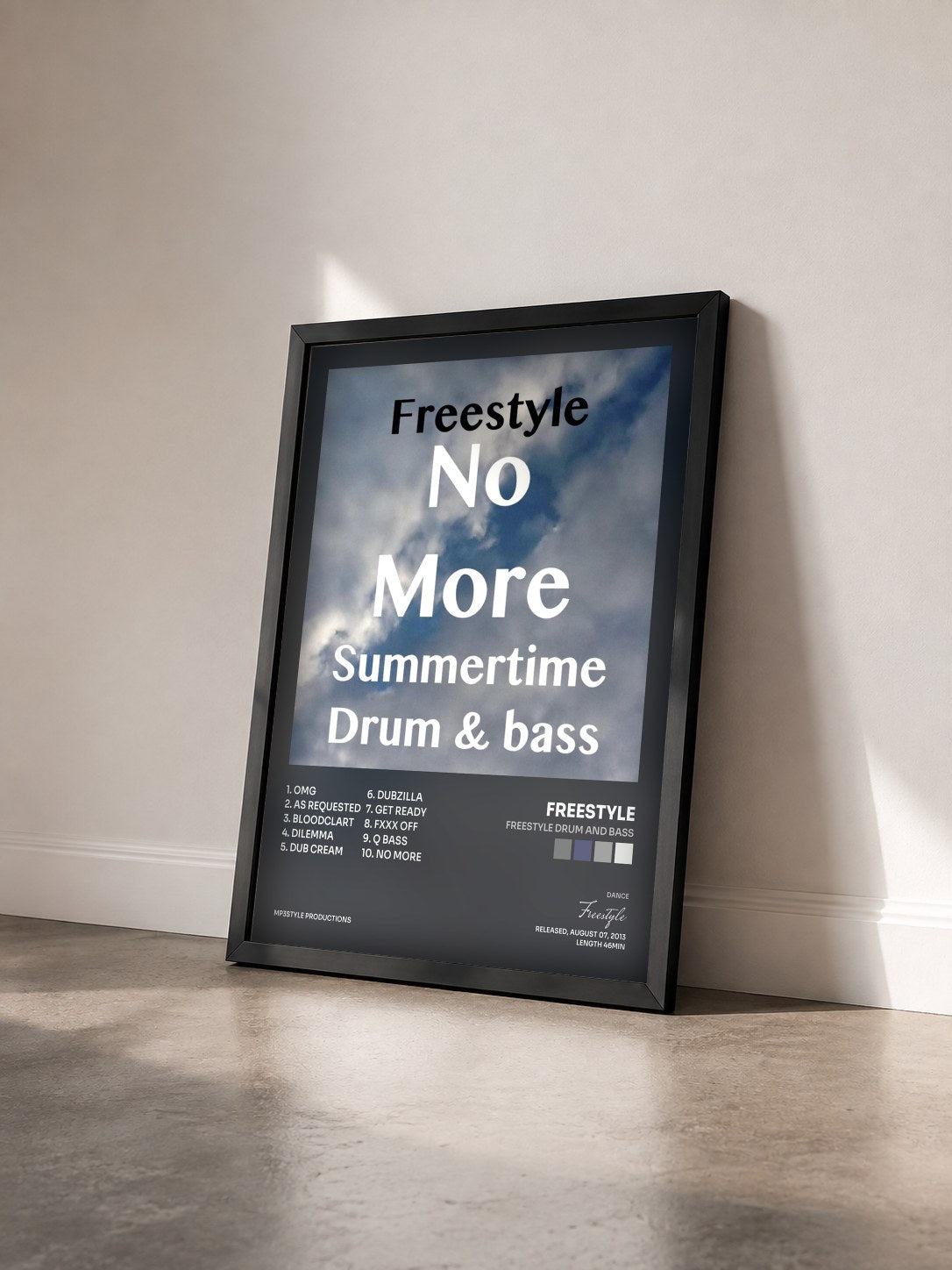 #noir Tableau de l'album Freestyle drum and bass de Freestyle vu de trois quarts, cadre noir