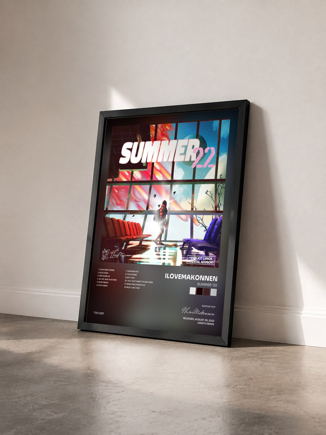 #noir Tableau de l'album Summer '22 de ILoveMakonnen vu de trois quarts, cadre noir