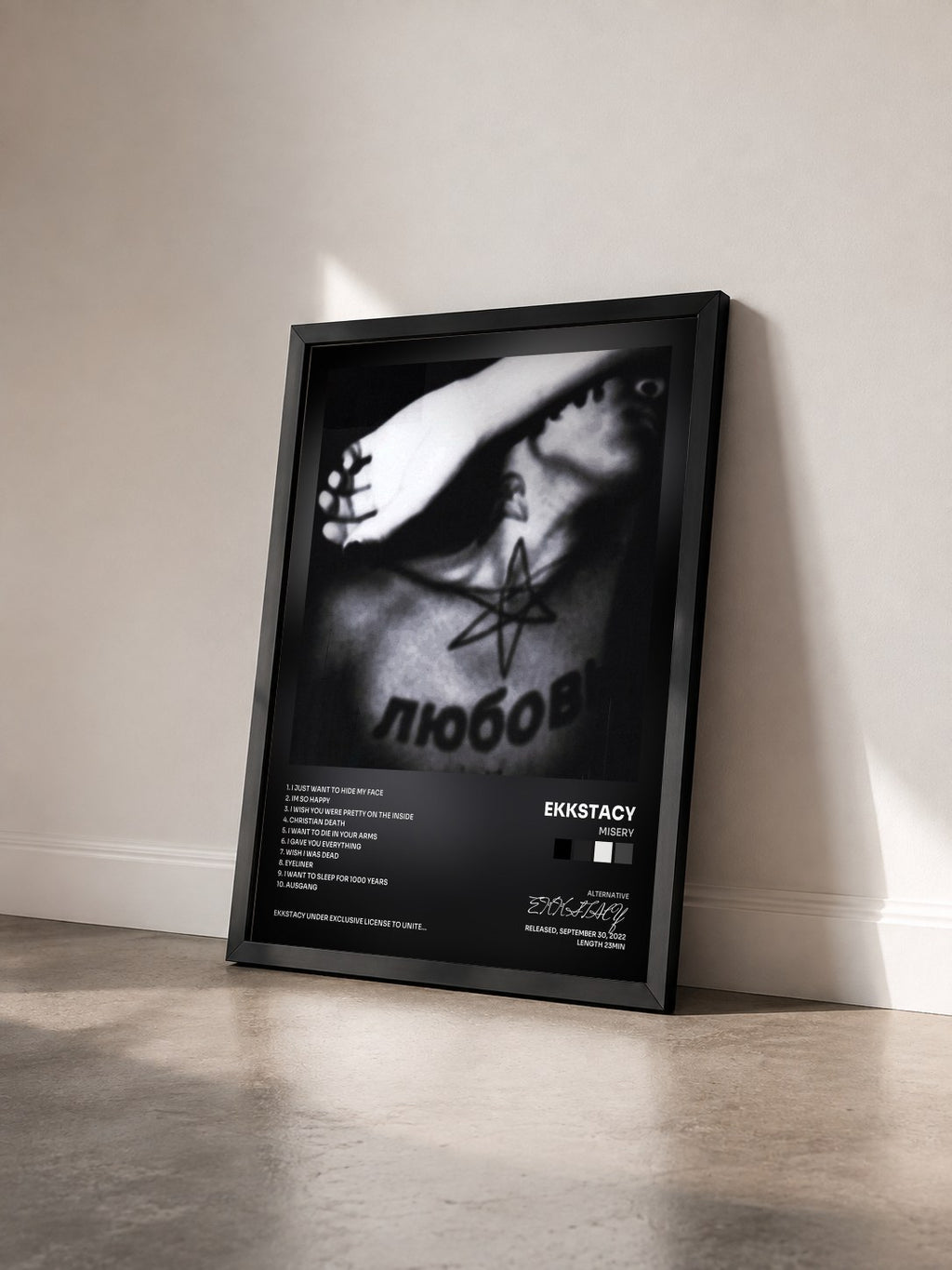 #noir Tableau de l'album misery de EKKSTACY vu de trois quarts, cadre noir