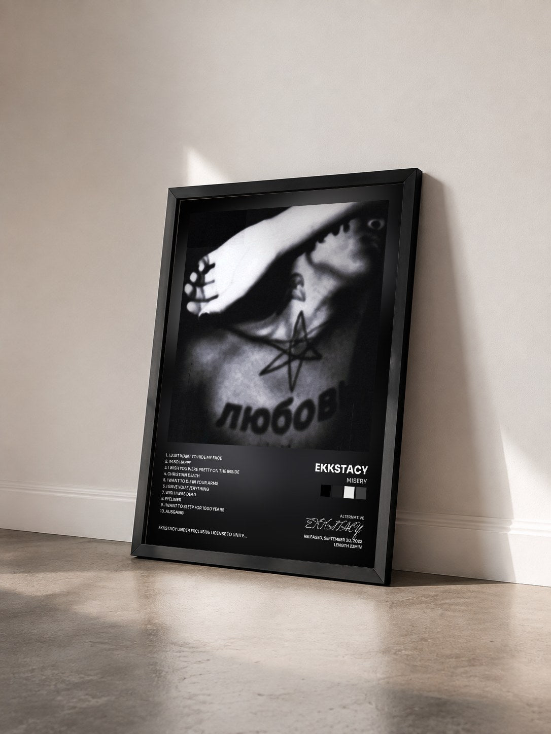 #noir Tableau de l'album misery de EKKSTACY vu de trois quarts, cadre noir