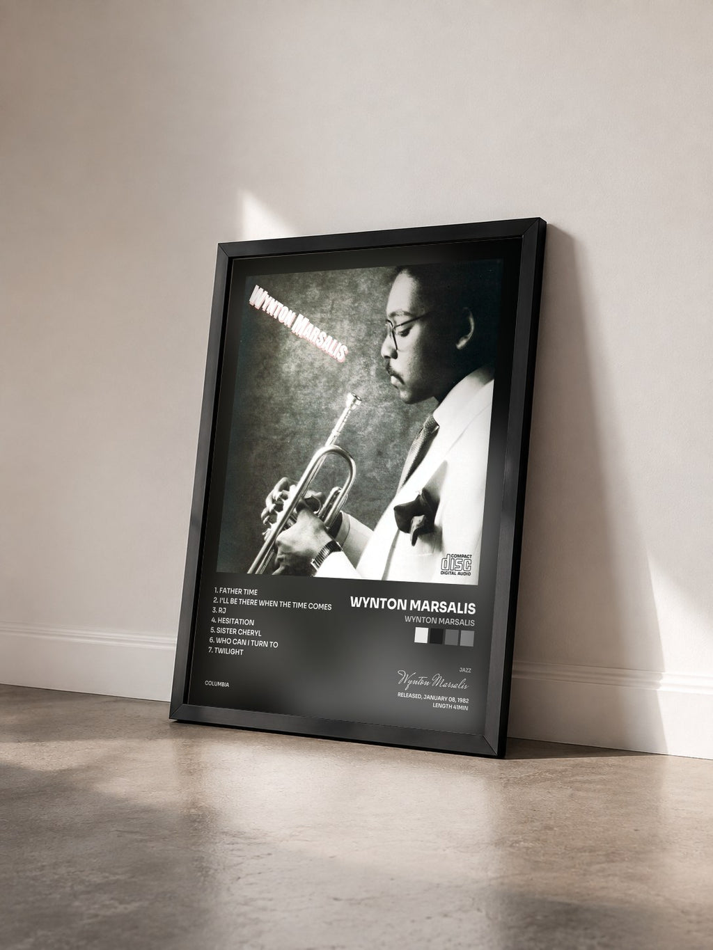 #noir Tableau de l'album Wynton Marsalis de Wynton Marsalis vu de trois quarts, cadre noir