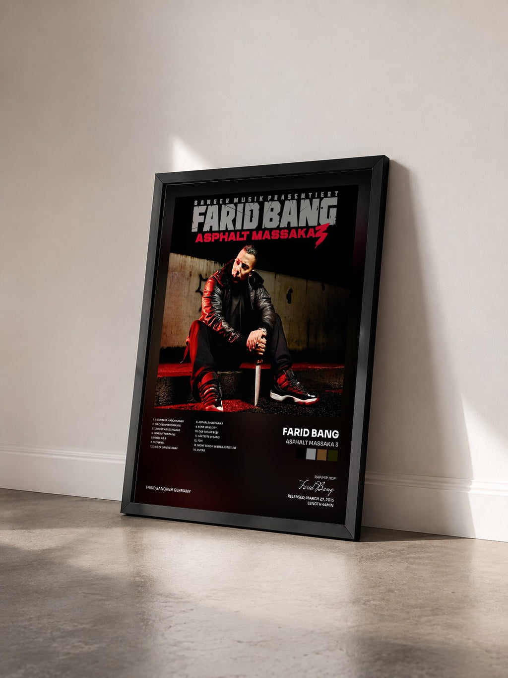 #noir Tableau de l'album Asphalt Massaka 3 de Farid Bang vu de trois quarts, cadre noir