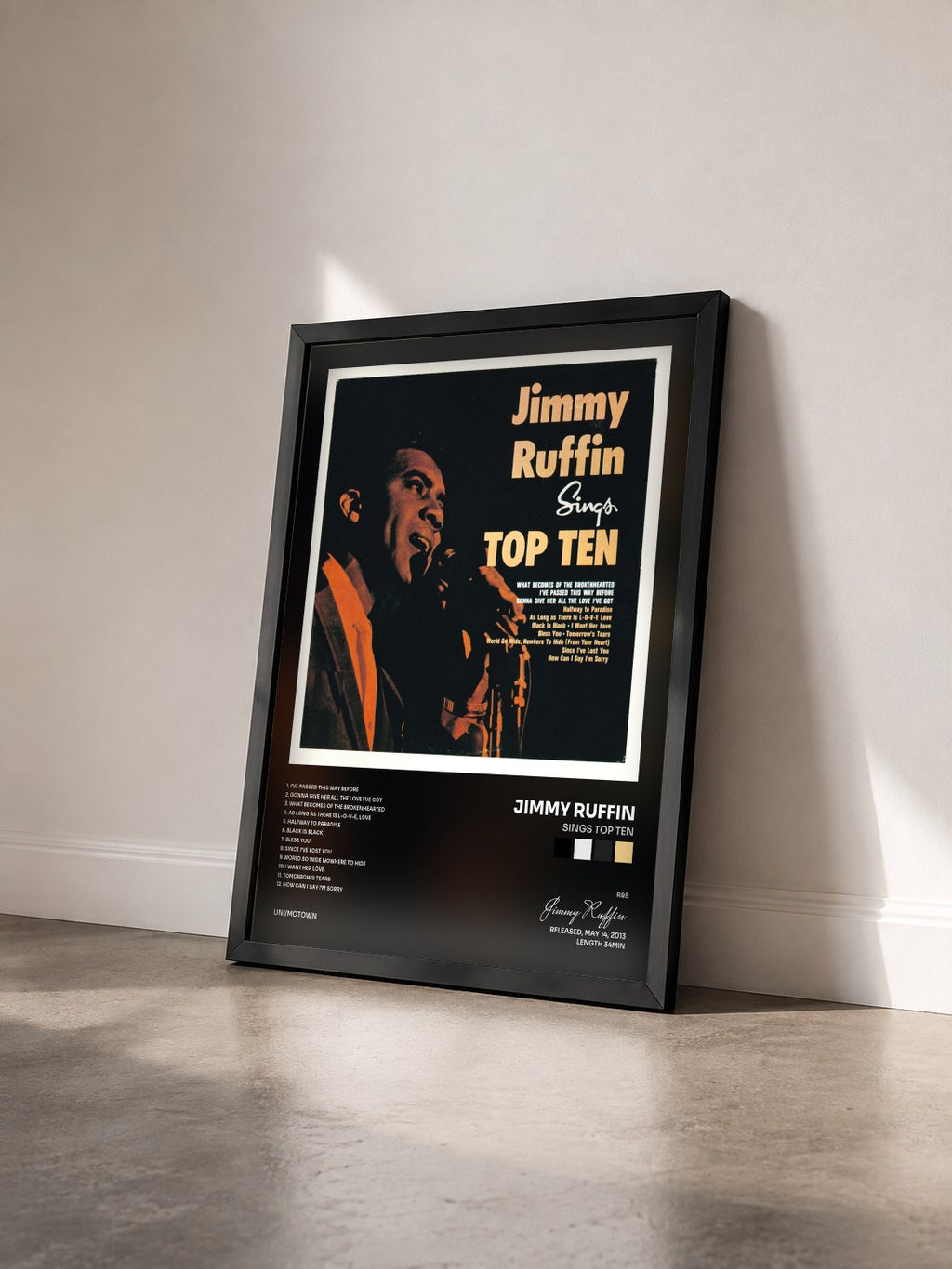 #noir Tableau de l'album Sings Top Ten de Jimmy Ruffin vu de trois quarts, cadre noir