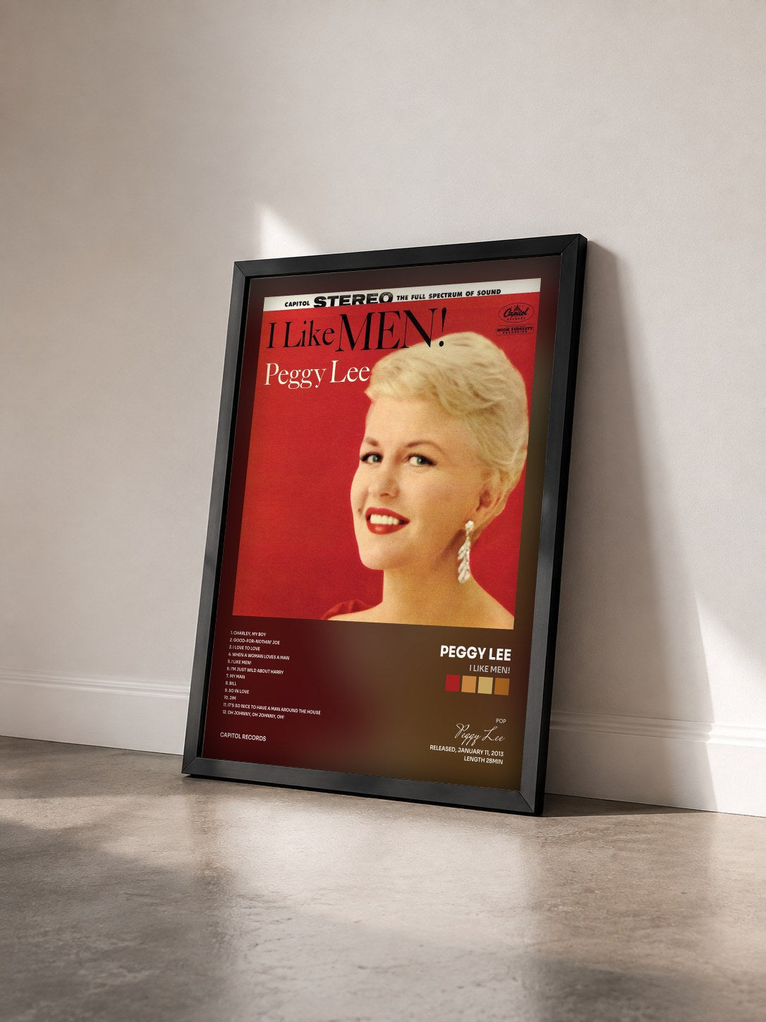 #noir Tableau de l'album I Like Men! de Peggy Lee vu de trois quarts, cadre noir