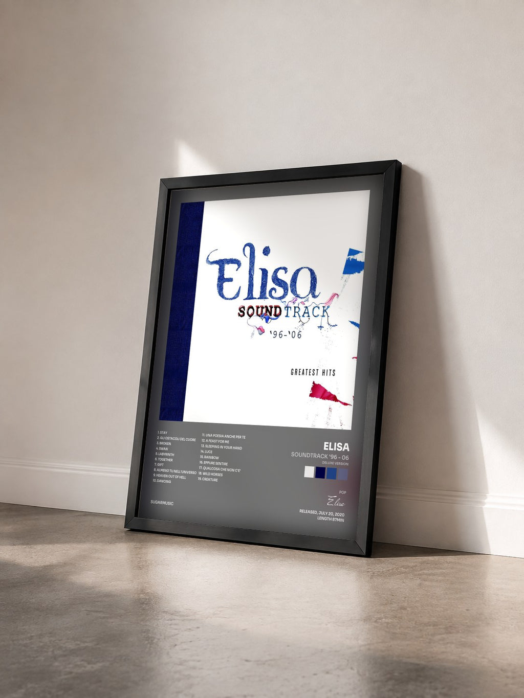 #noir Tableau de l'album Soundtrack '96 - 06 (Deluxe Version) de Elisa vu de trois quarts, cadre noir