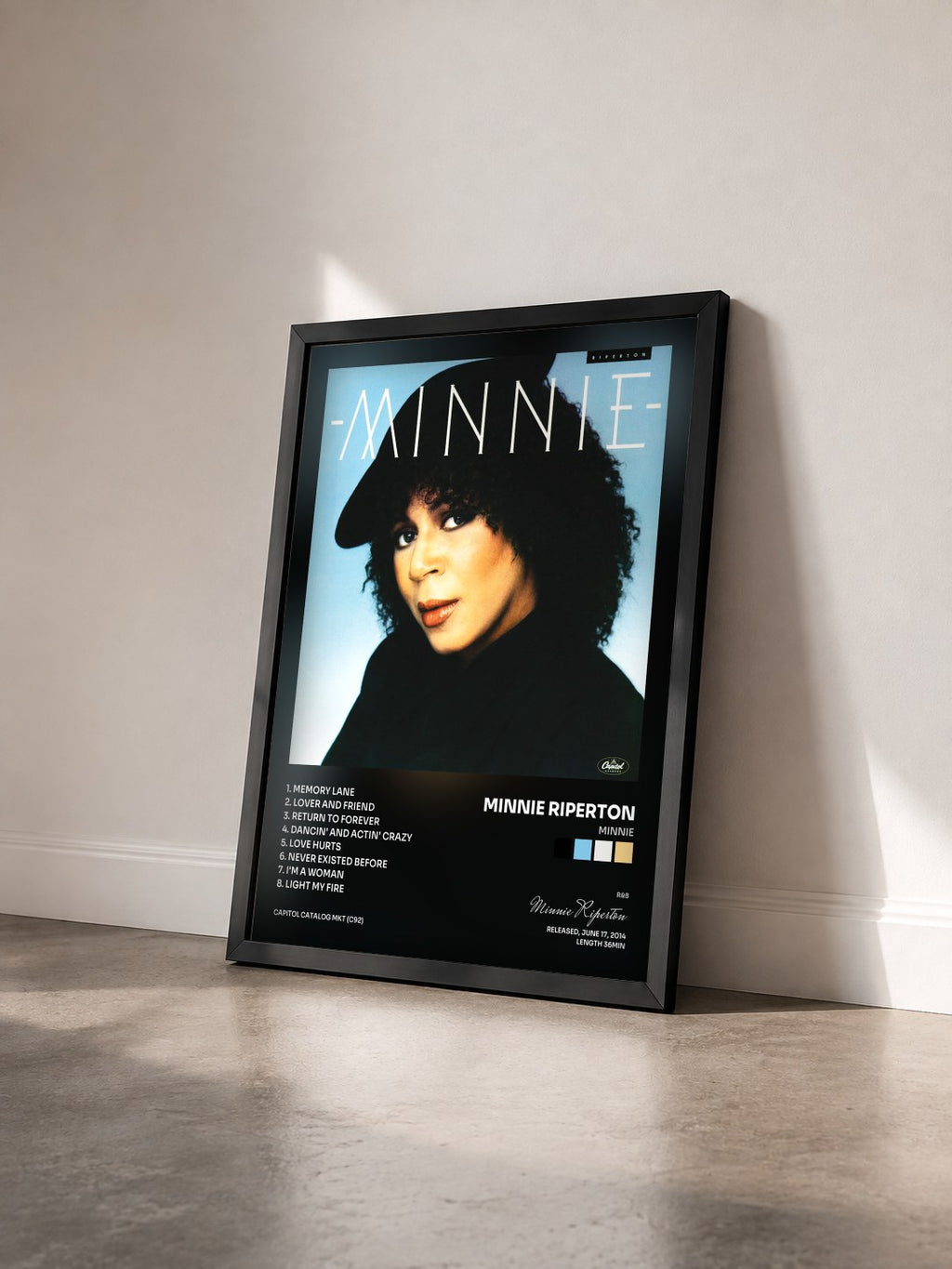 #noir Tableau de l'album Minnie de Minnie Riperton vu de trois quarts, cadre noir