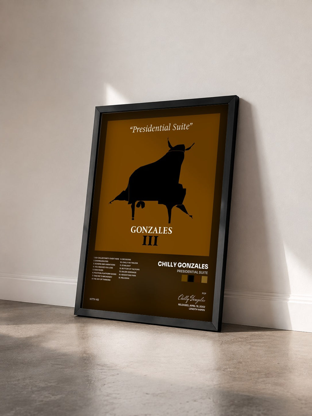 #noir Tableau de l'album Presidential Suite de Chilly Gonzales vu de trois quarts, cadre noir