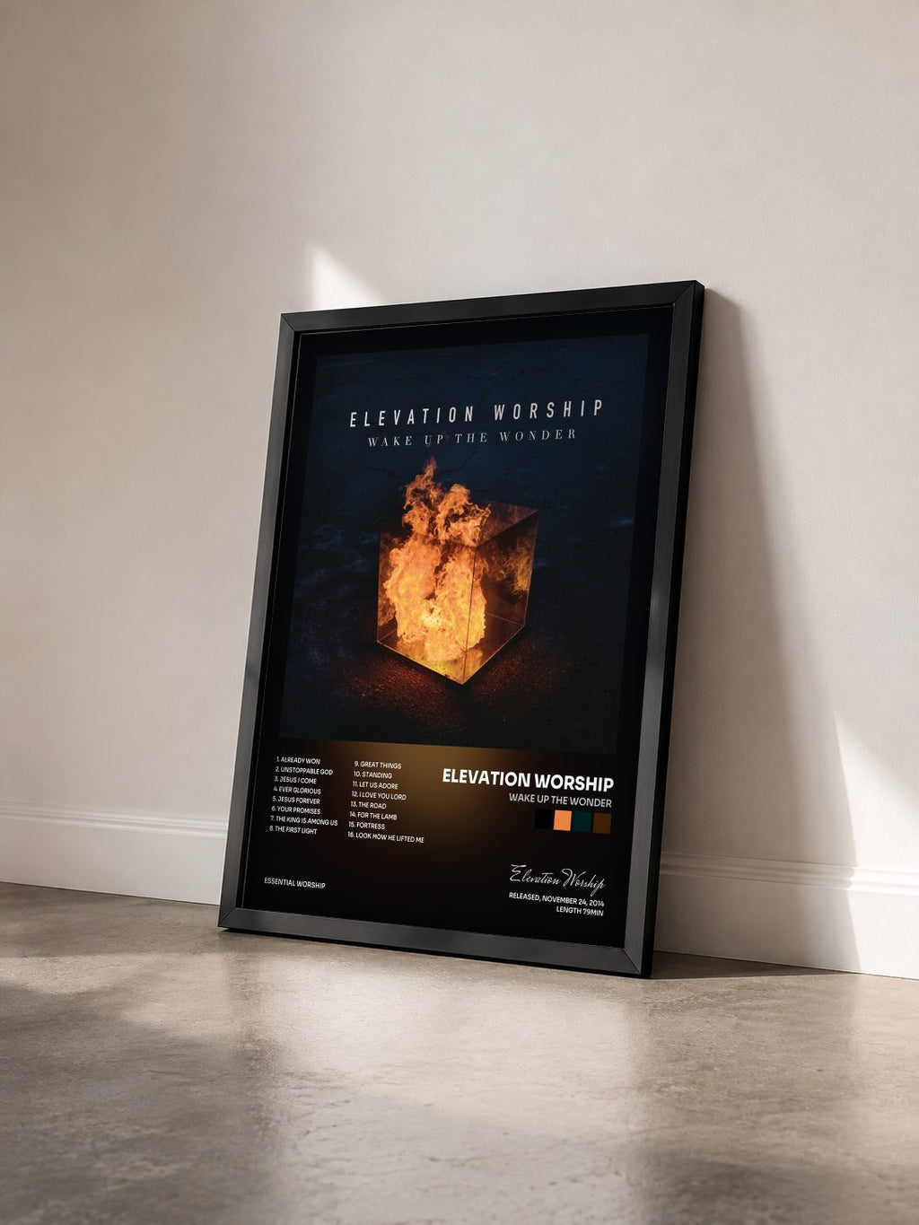 #noir Tableau de l'album Wake Up The Wonder de Elevation Worship vu de trois quarts, cadre noir