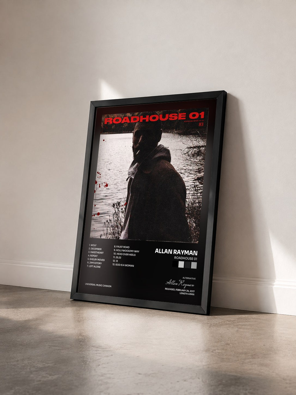 #noir Tableau de l'album Roadhouse 01 de Allan Rayman vu de trois quarts, cadre noir