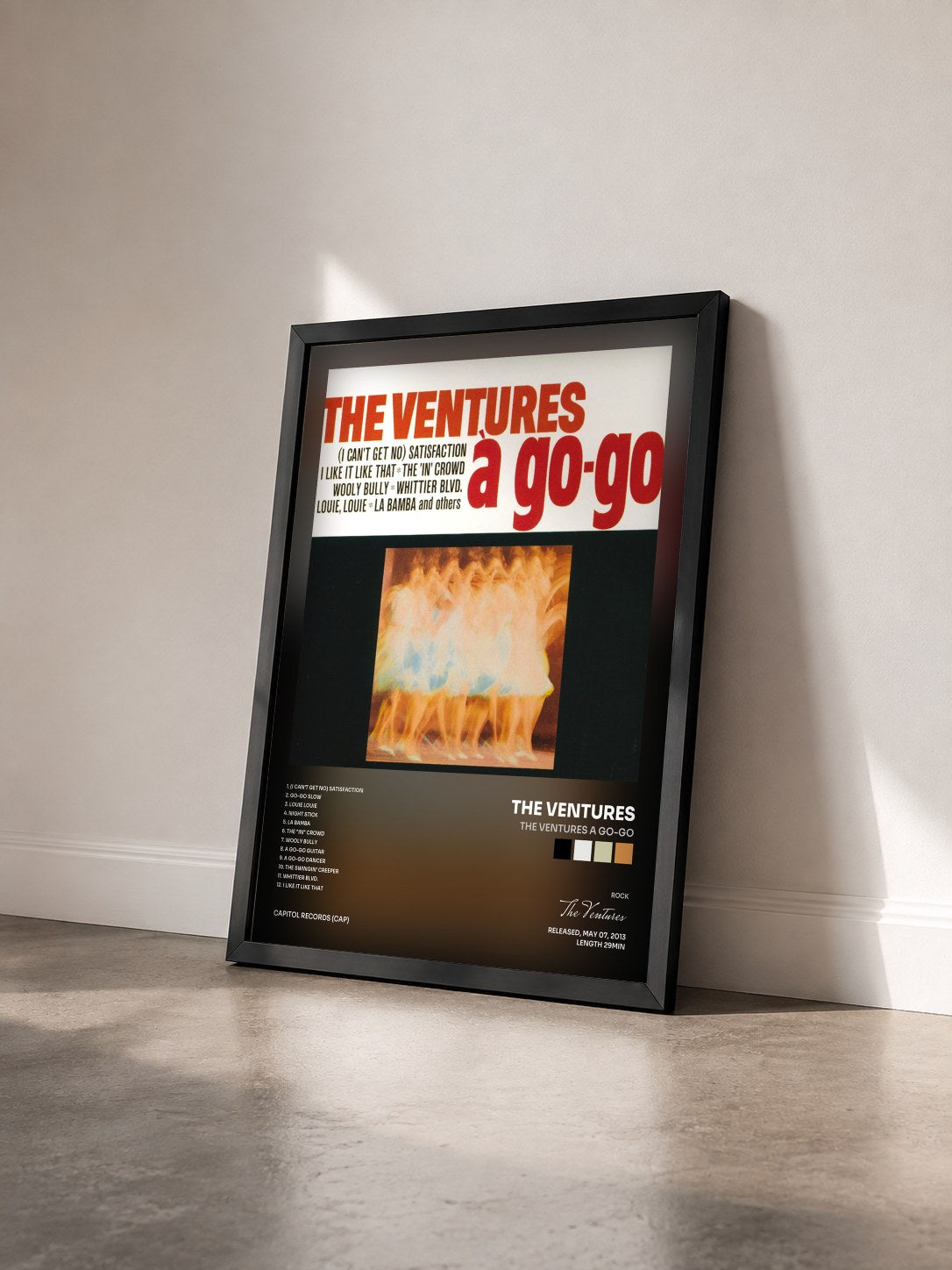 #noir Tableau de l'album The Ventures A Go-Go de The Ventures vu de trois quarts, cadre noir