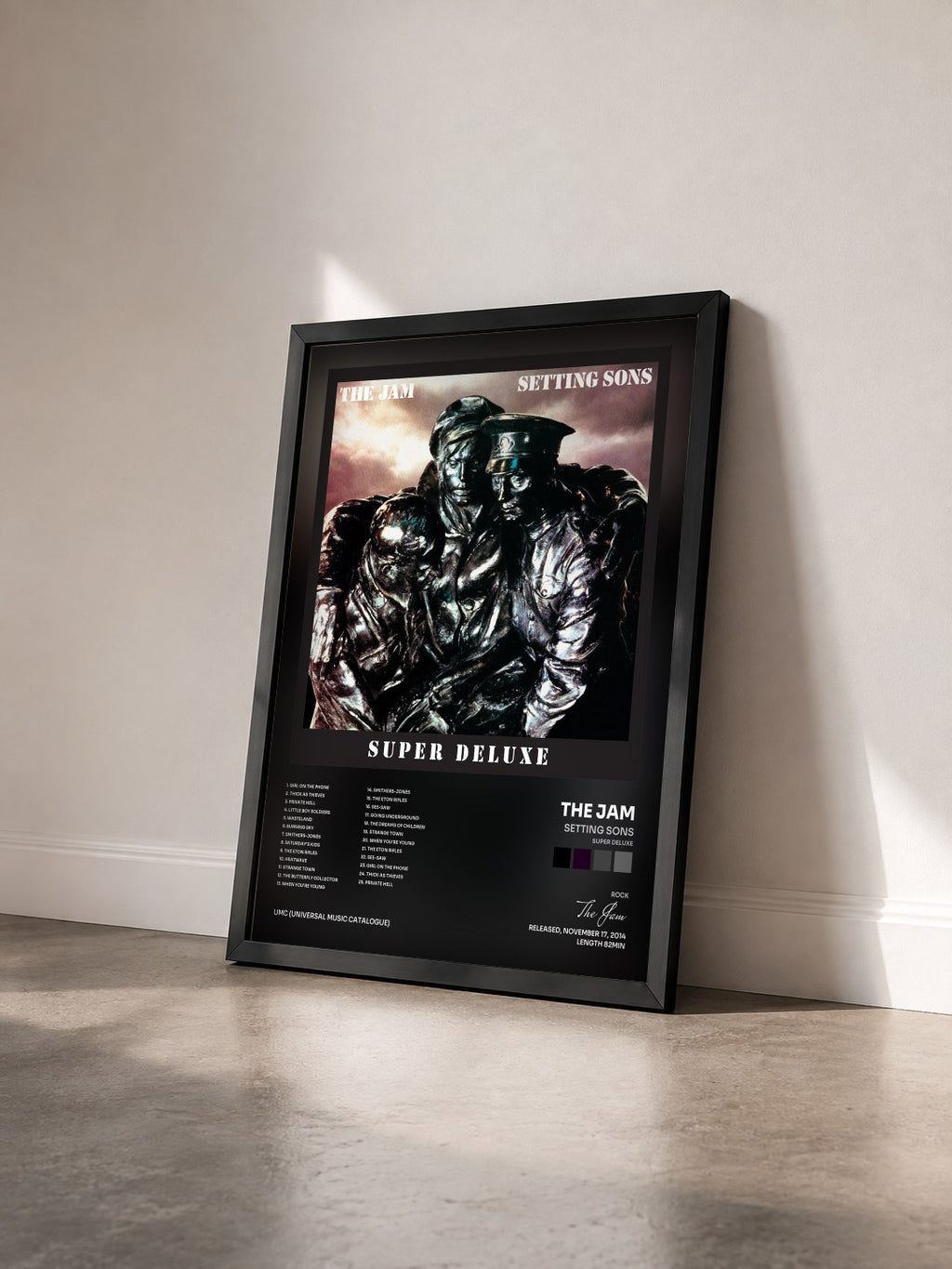 #noir Tableau de l'album Setting Sons (Super Deluxe) de The Jam vu de trois quarts, cadre noir