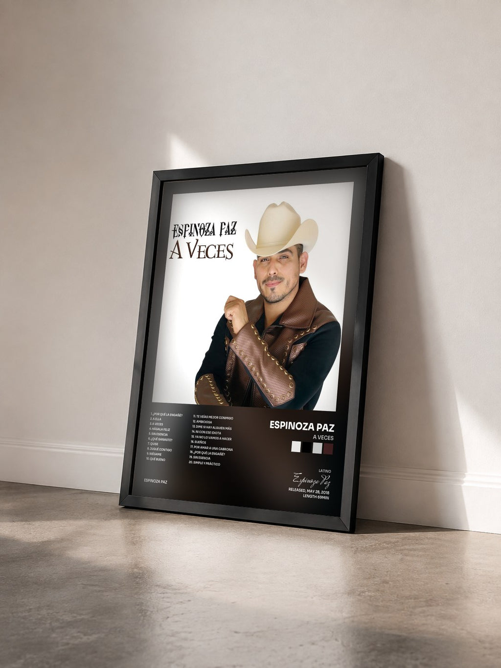 #noir Tableau de l'album A Veces de Espinoza Paz vu de trois quarts, cadre noir