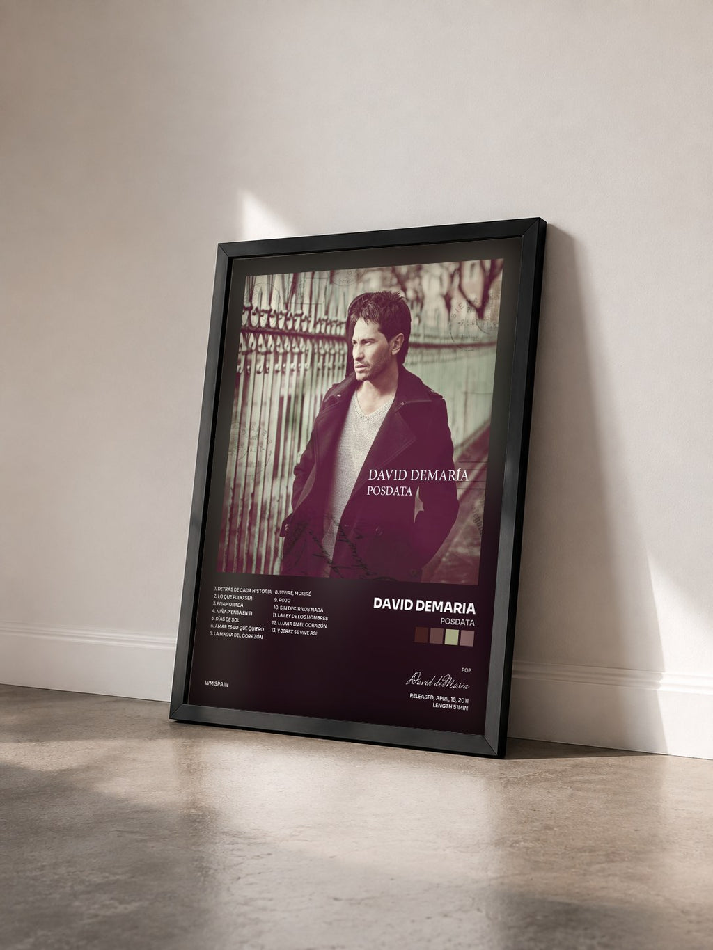 #noir Tableau de l'album Posdata de David deMaria vu de trois quarts, cadre noir