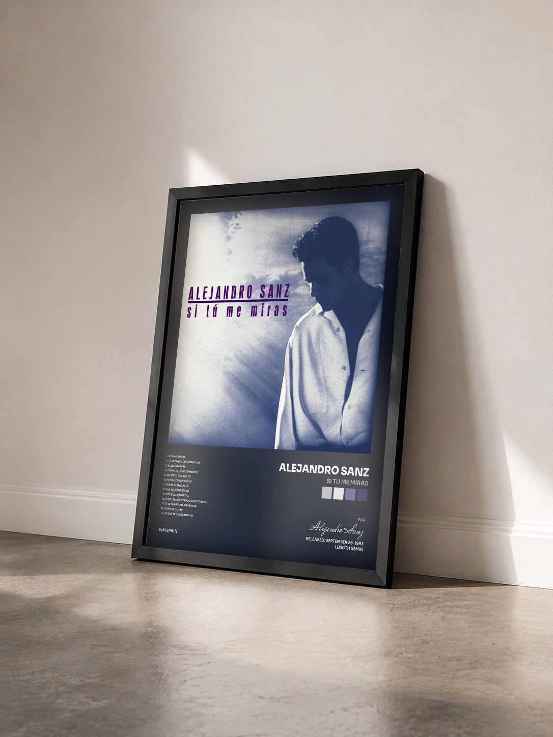 #noir Tableau de l'album Si tu me miras de Alejandro Sanz vu de trois quarts, cadre noir