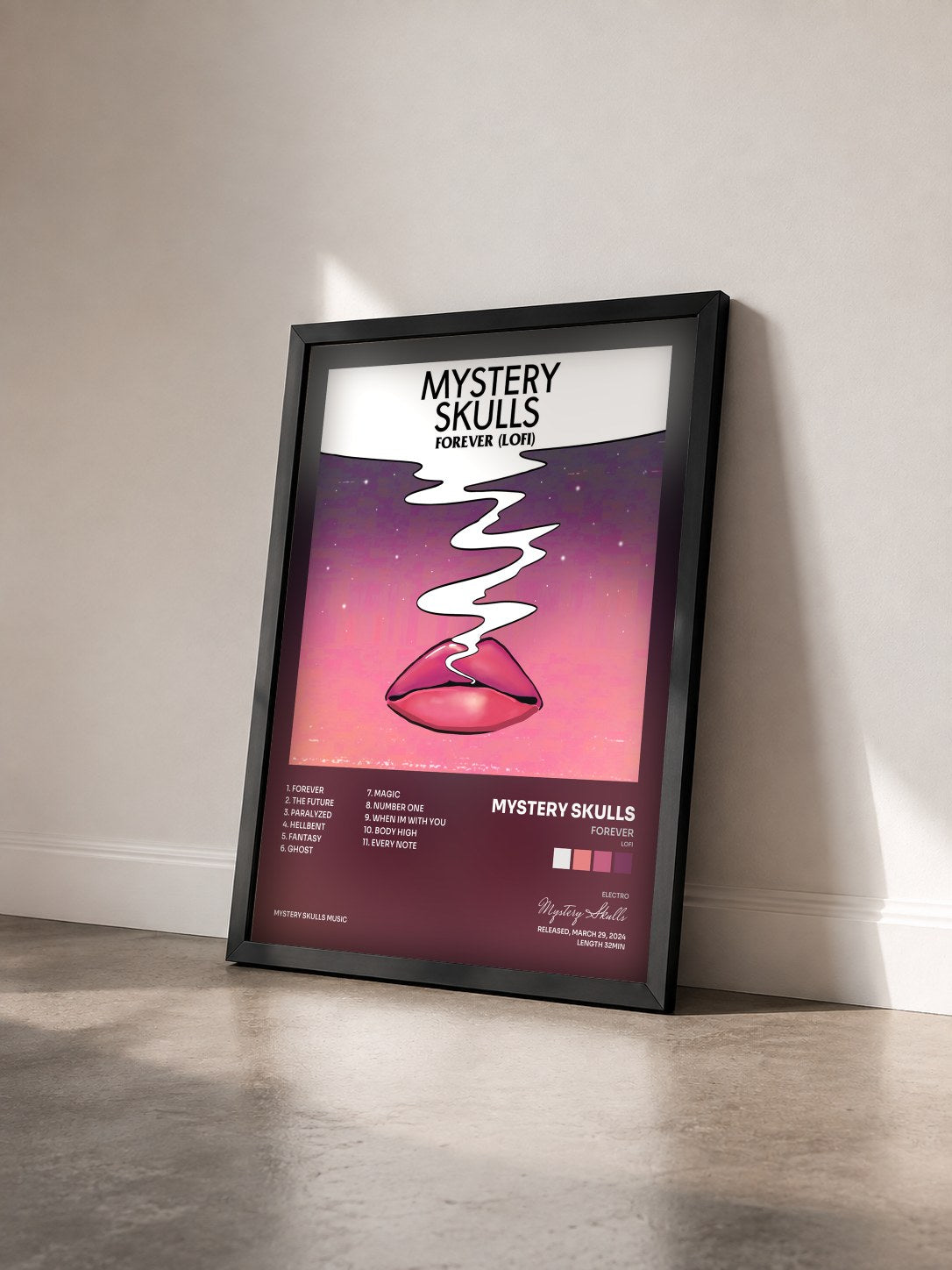 #noir Tableau de l'album Forever (Lofi) de Mystery Skulls vu de trois quarts, cadre noir