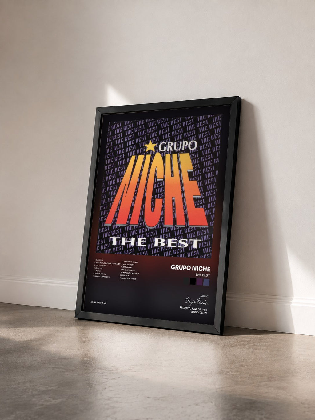 #noir Tableau de l'album The Best de Grupo Niche vu de trois quarts, cadre noir