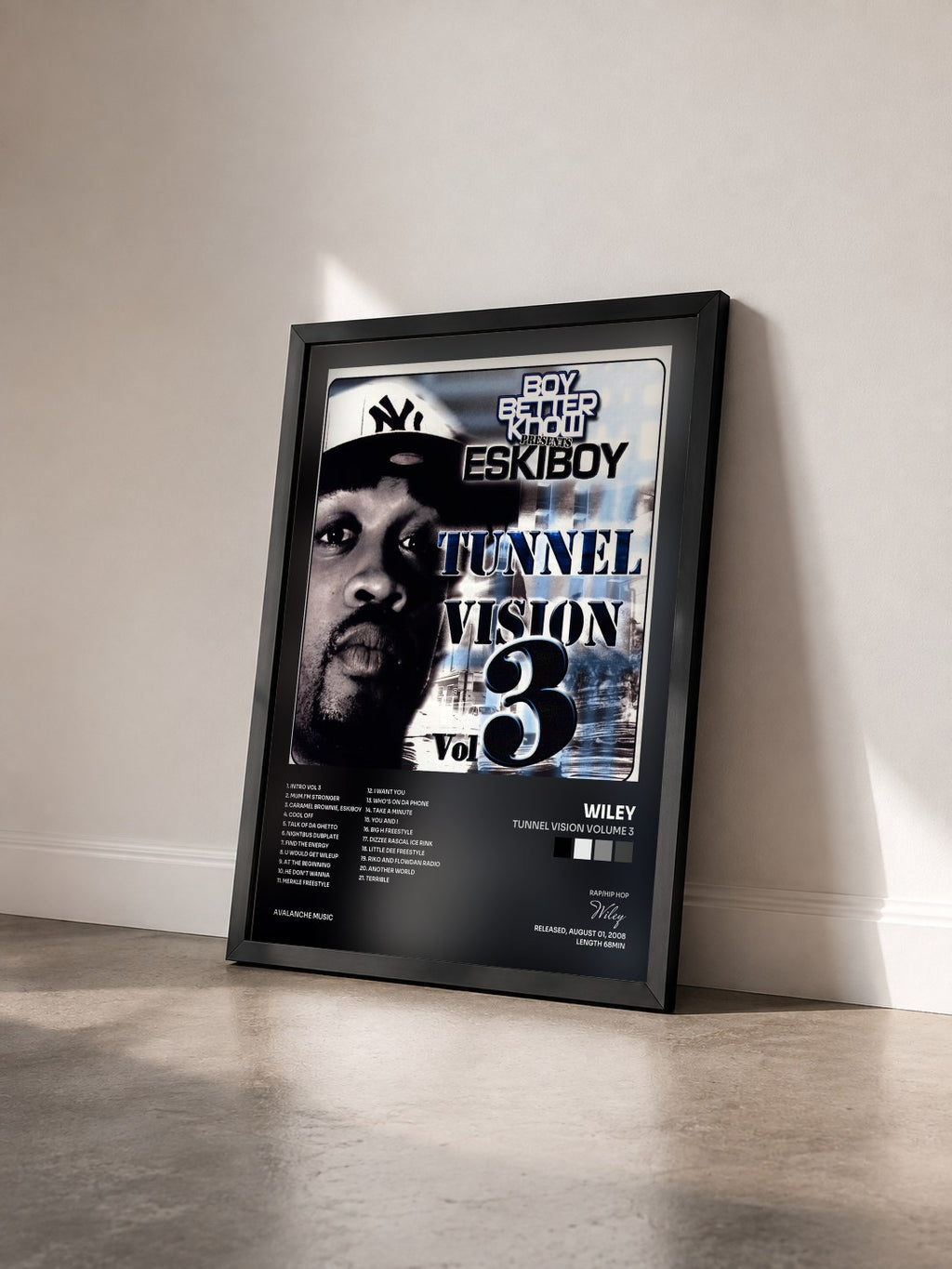 #noir Tableau de l'album Tunnel Vision Volume 3 de Wiley vu de trois quarts, cadre noir