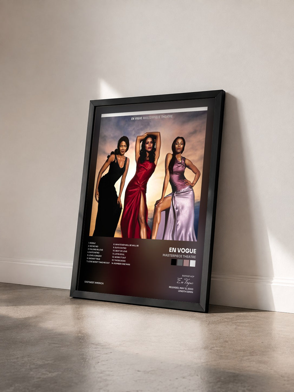 #noir Tableau de l'album Masterpiece Theatre de En Vogue vu de trois quarts, cadre noir