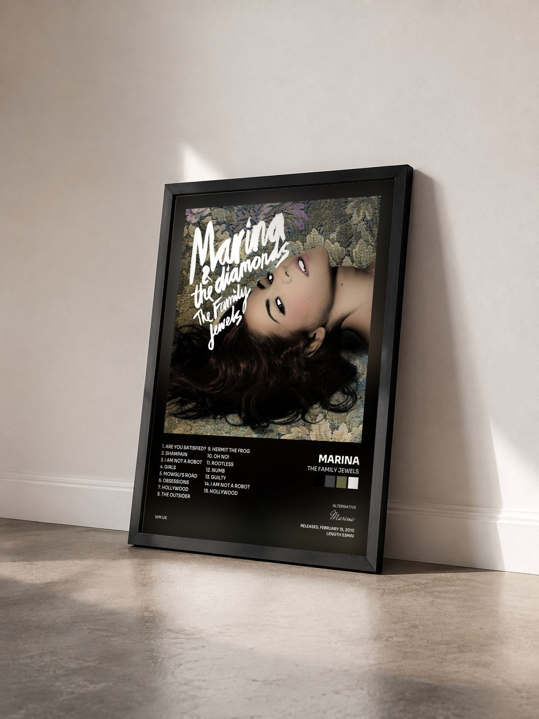 #noir Tableau de l'album The Family Jewels de Marina vu de trois quarts, cadre noir