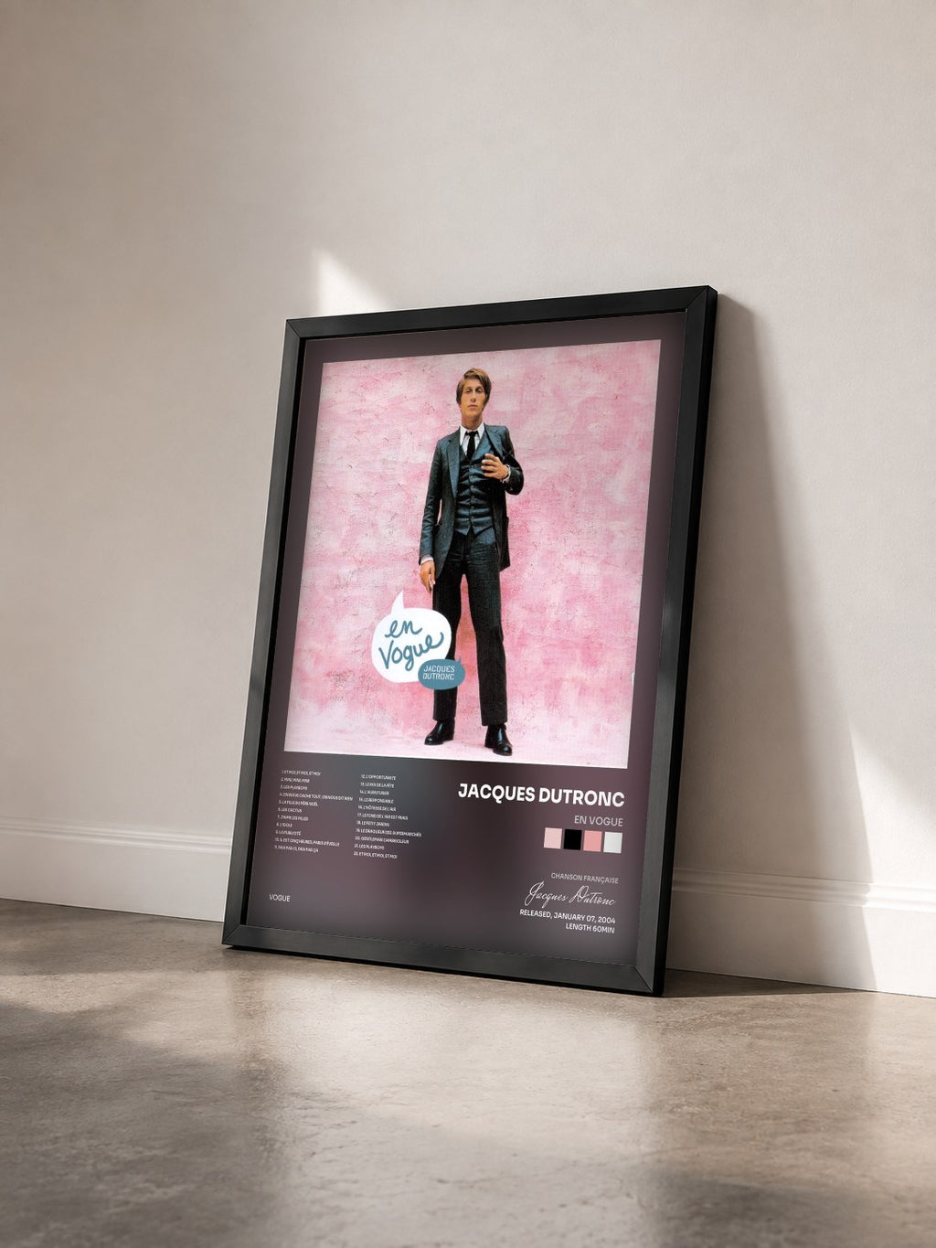 #noir Tableau de l'album En Vogue de Jacques Dutronc vu de trois quarts, cadre noir