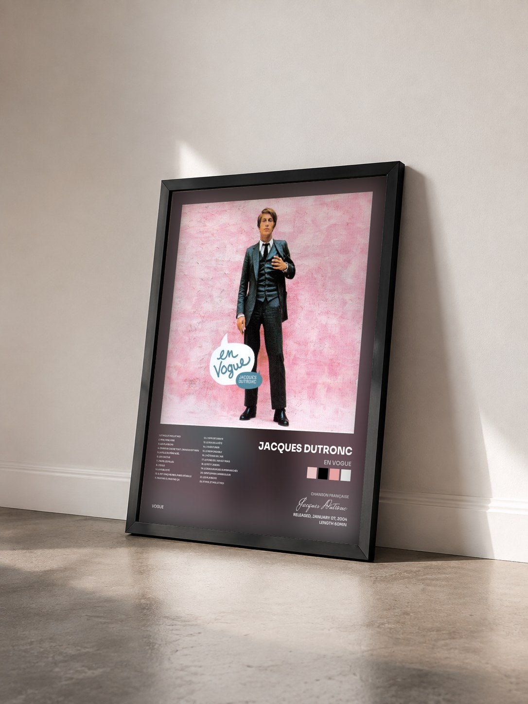 #noir Tableau de l'album En Vogue de Jacques Dutronc vu de trois quarts, cadre noir