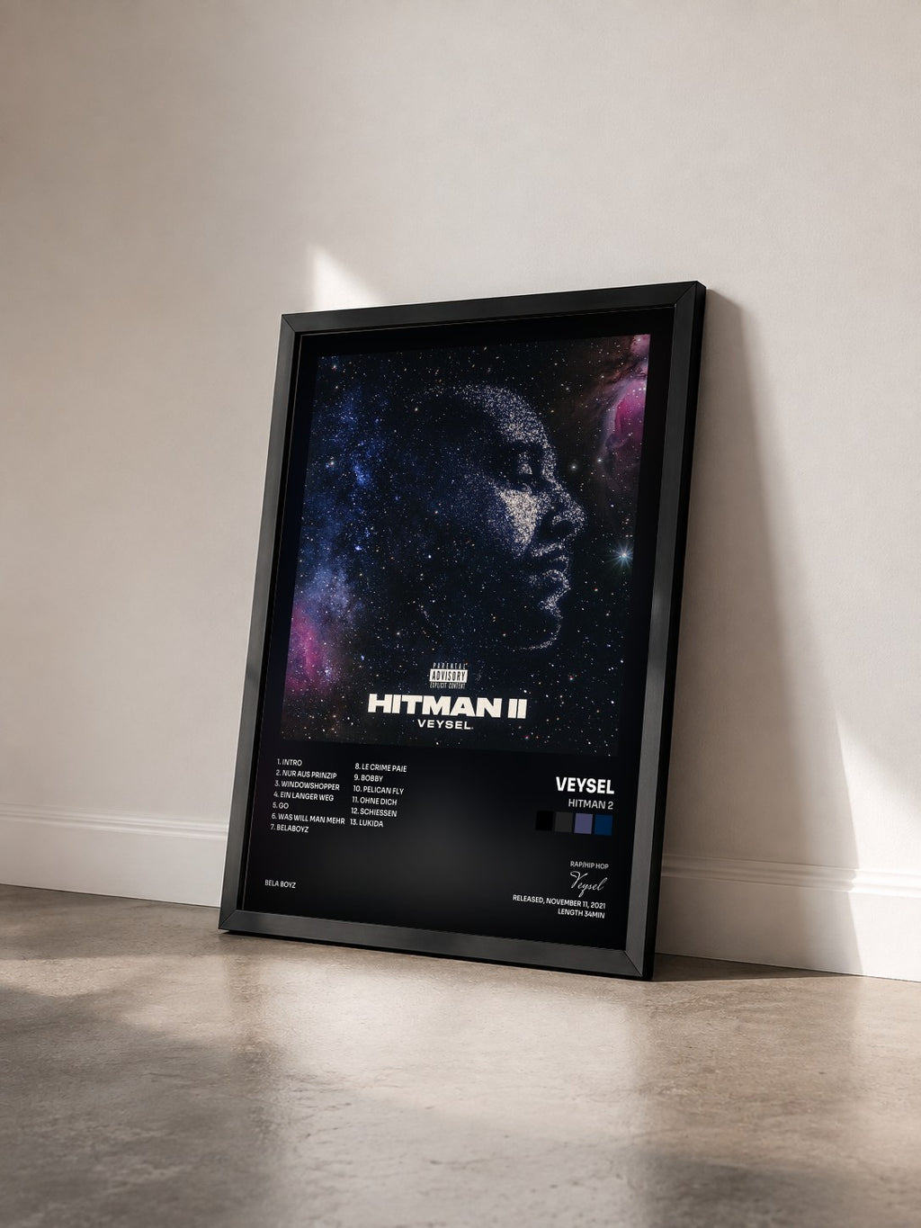 #noir Tableau de l'album Hitman 2 de Veysel vu de trois quarts, cadre noir