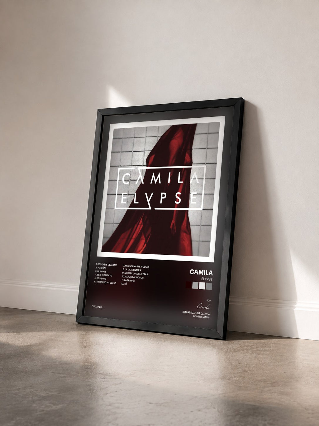 #noir Tableau de l'album Elypse de Camila vu de trois quarts, cadre noir