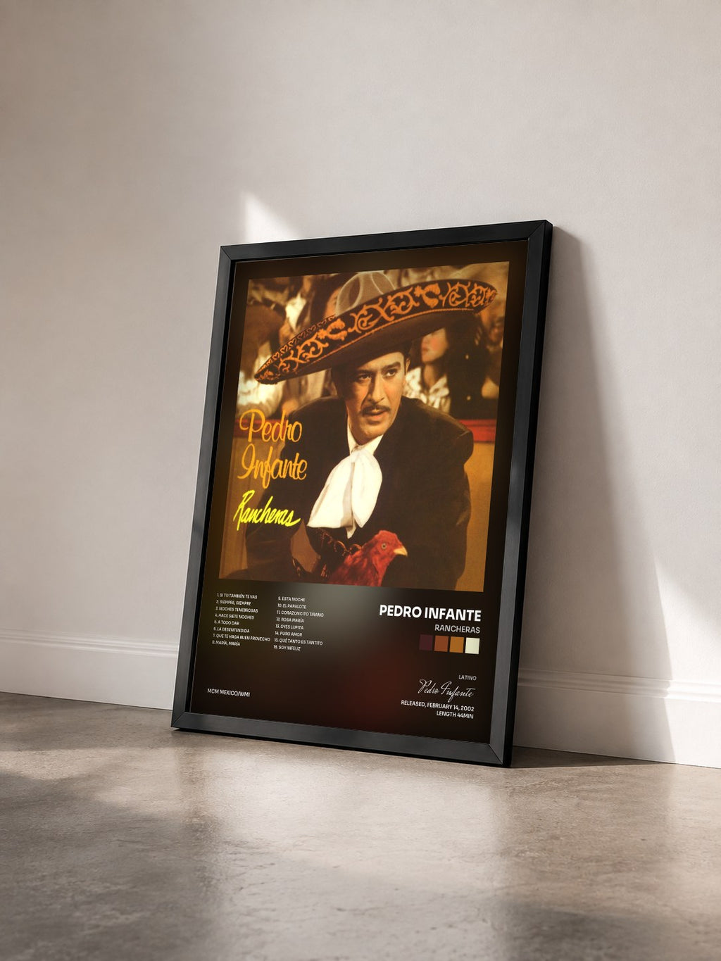 #noir Tableau de l'album Rancheras de Pedro Infante vu de trois quarts, cadre noir